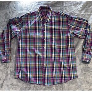 Alan Flusser Shirt Adult L Plaid Short Sleeve Button Up Casual Mens